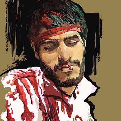 نقاشی دیجیتال با قلم نوری از چهره شهید امیر حاجی امینی